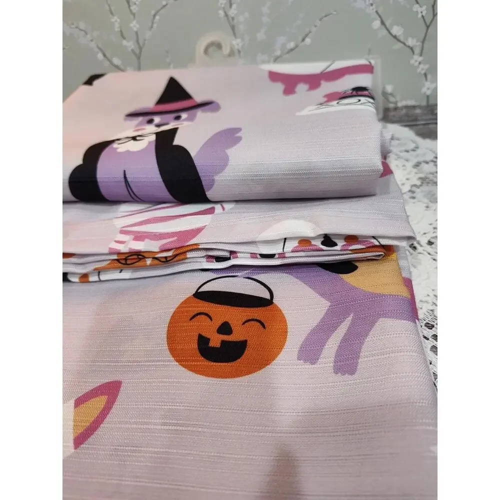 Betsey Johnson Halloween Shower Curtain 12 Hook Set Dogs Pumpkin 72”x 72” NEW